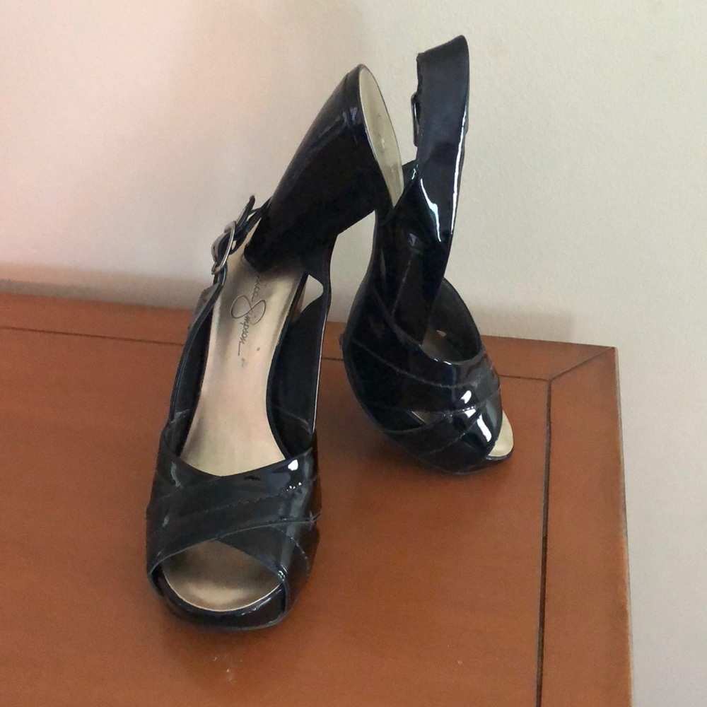Black Peep Toe Sling Back Pumps